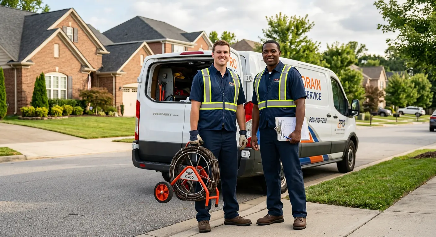 Sewer and drain service team with equipment ready for work in Tiffin