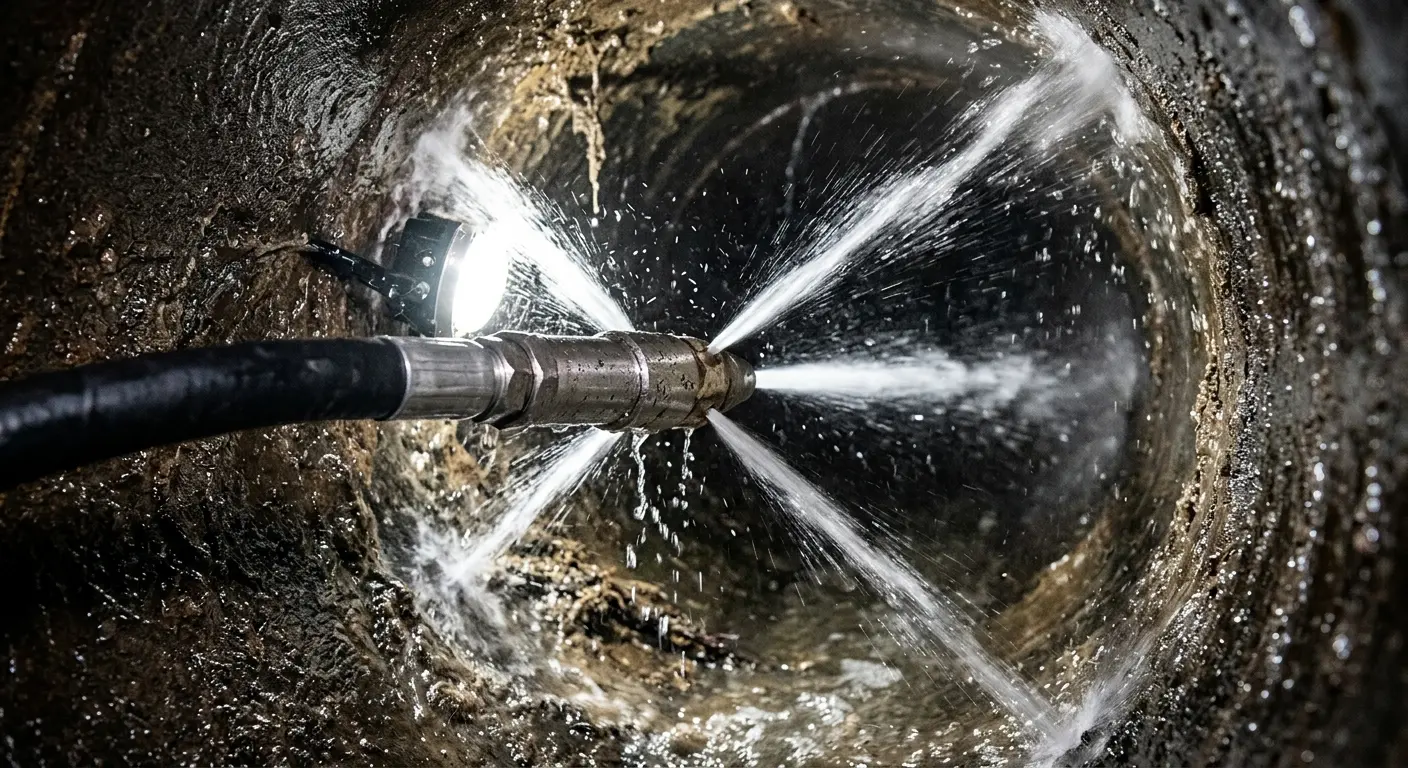 High-pressure hydro jetting nozzle cleaning sewer pipe for Emergency Drain Service in Tiffin